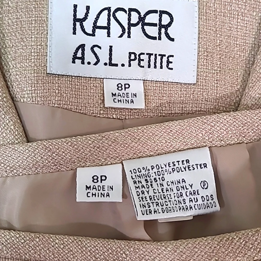 Kasper 2 piece Blazer Jacket Skirt Suit Set Tan Wood Beading Embroidery 8P - Picture 11 of 13